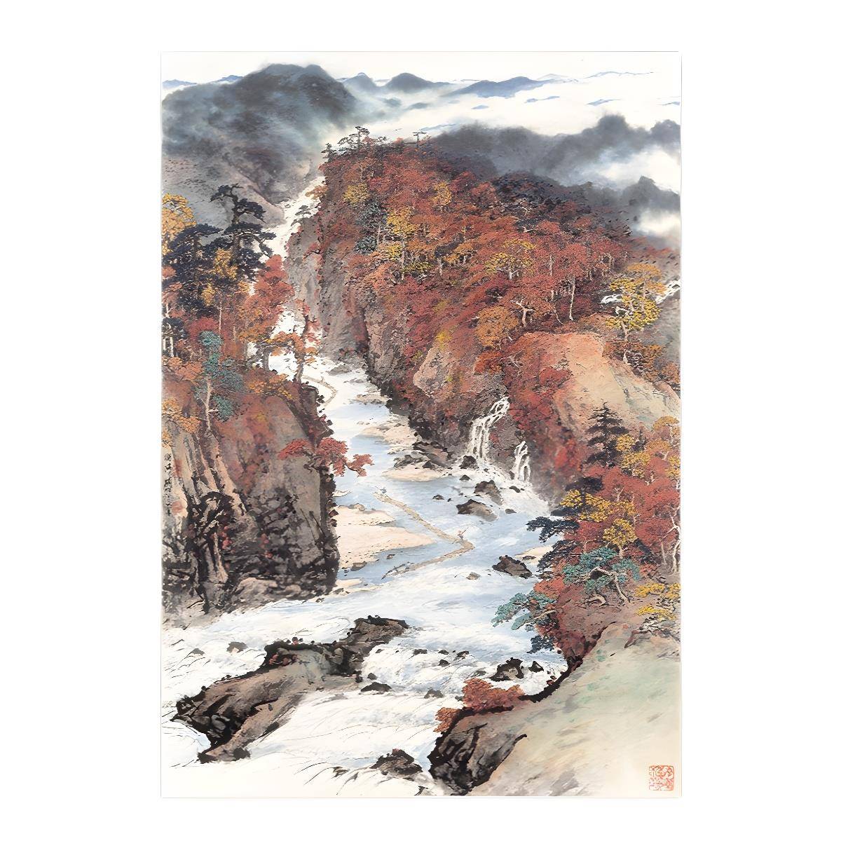 山水画客厅挂画新中式装饰画沙发背景墙壁画办公室单联竖版画芯
