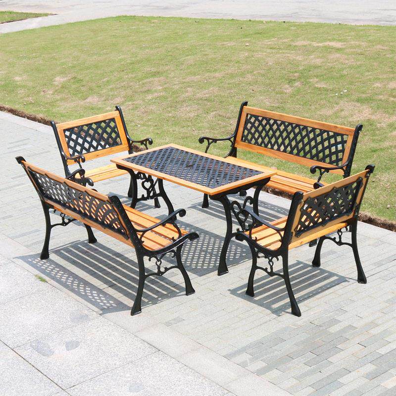 LBFHFE-081公园椅子户外长椅防腐木铁艺休闲桌椅靠背座椅休息铸铁