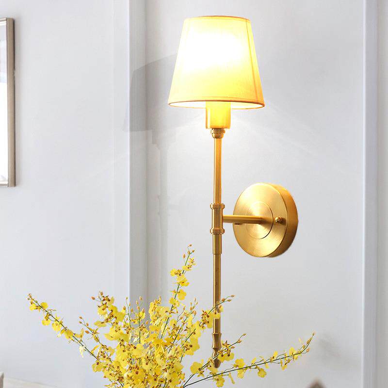 美式全铜壁灯卧室床头灯镜前灯创意简约布艺客厅壁灯走廊过道壁灯