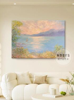 莫奈海边风景纯手绘油画奶油风日出东方客厅装饰画沙发墙玄关挂画