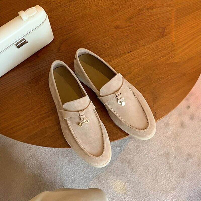 英国真皮流苏锁扣乐福鞋女款春夏2026新款平底懒人一脚蹬豆豆单鞋