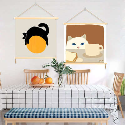 可爱猫咪儿童房挂画正方形客厅卧室背景布电表箱遮挡画免打钉宿