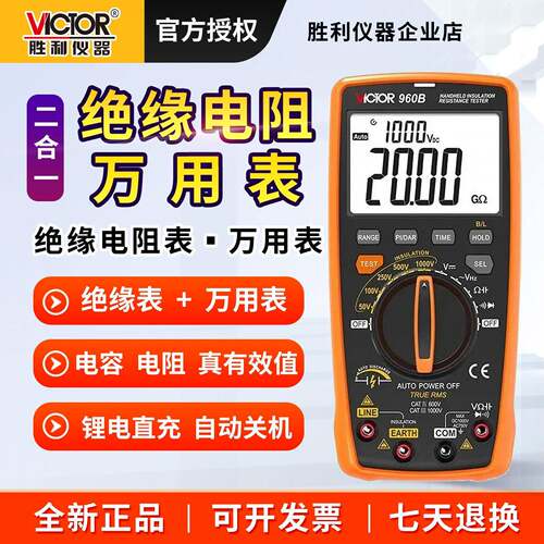 胜利绝缘电阻万用表手持VC960B电阻测试仪万用表兆欧表数字高精度