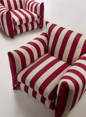 法式网红蓝色条纹牛面仔料阳台单人椅客厅drsf246设计师手扶椅红