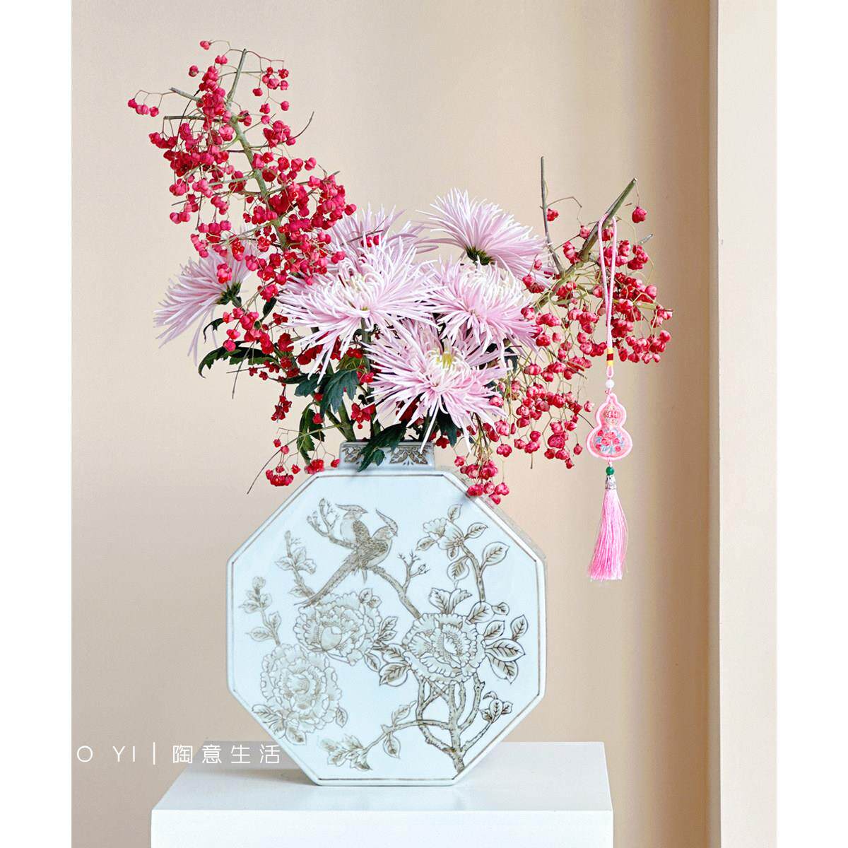 新中式手绘青花瓷陶瓷水培花瓶客厅玄关插花冬青花器摆件新房乔迁