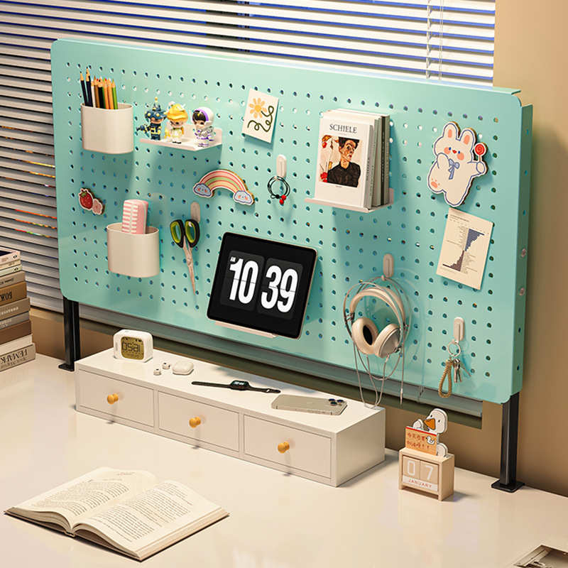 桌面洞洞板免打孔置物架谷子展示架学生书桌立式收纳架子工位挡板