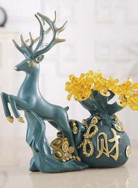 北欧轻奢麋乔鹿发财麋鹿发财树摆摆件创意家迁居客厅新居隔断玄关