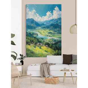 饰画玄关治愈系抽象风景挂画 北欧蓝天白云客厅远山近水房间卧室装