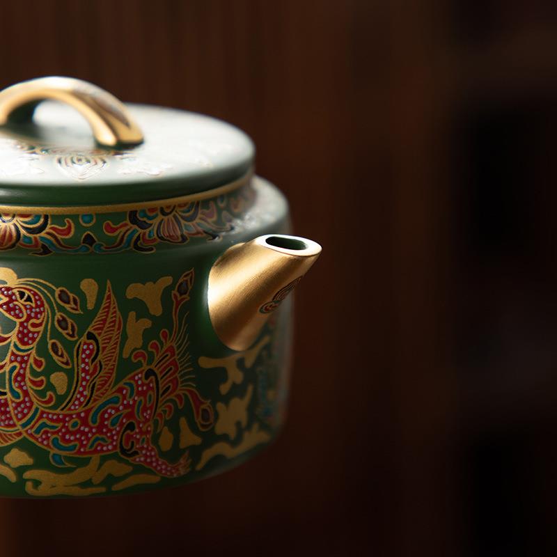 德化陶瓷紫砂壶纯手工汉瓦鎏金绿泥敦煌高档家用泡茶壶中式茶具