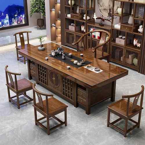 大板实木原木茶桌椅组合一桌五椅新中式茶几办公室家用泡茶台禅意
