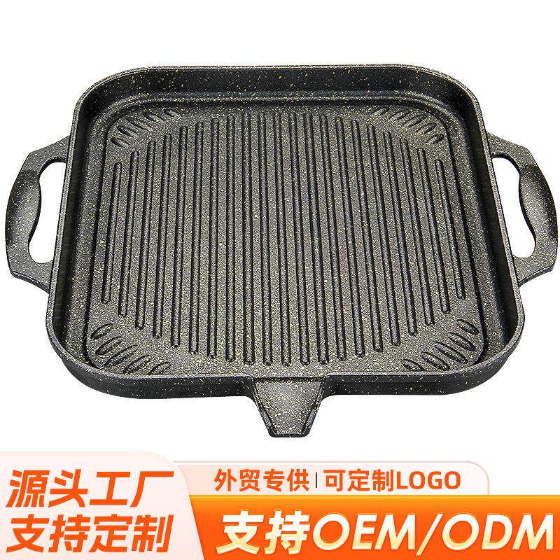 麦板石烤肉盘不粘方形烧烤盘韩式商用煎盘铁板烧卡式炉户外煎烤盘
