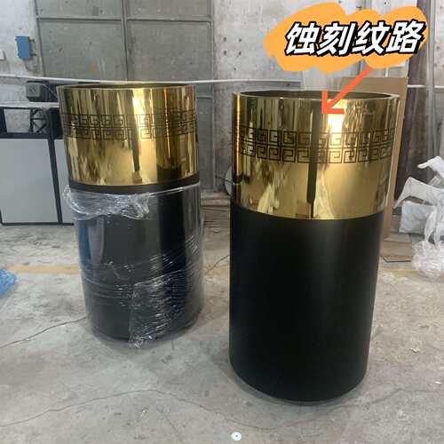 不锈钢圆形拼接花盆室内客厅花器室外花槽特大号电镀蚀刻金属花箱