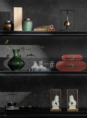 新中式书房茶室开 放格柜摆件样板间书架客厅电视壁龛高级感软装