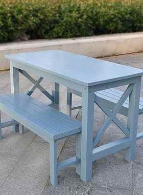 阳台实木闲椅蓝色道CY160户外花园靠背椅别墅院三人花店乡休村街