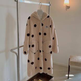 懒人一件过冬大口袋连帽波点外穿加厚北极绒长款 睡衣外袍家居服女