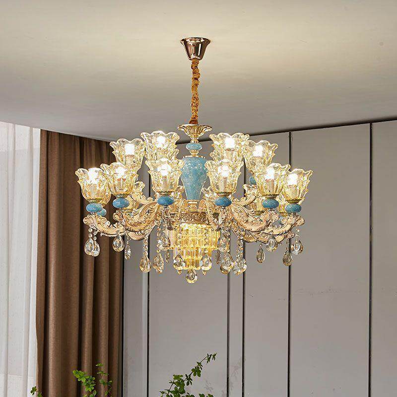 欧式奢华水晶吊灯田园公主房间灯具温馨浪漫法式客餐厅灯饰家用灯