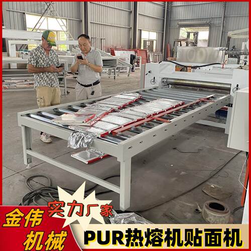 PLC操控防火岩棉板复合彩钢夹心板贴面复合机隔断板PVC膜平贴机