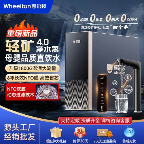 惠尔顿家用净饮机净水机双水直饮1800G反渗透厨下式净水器