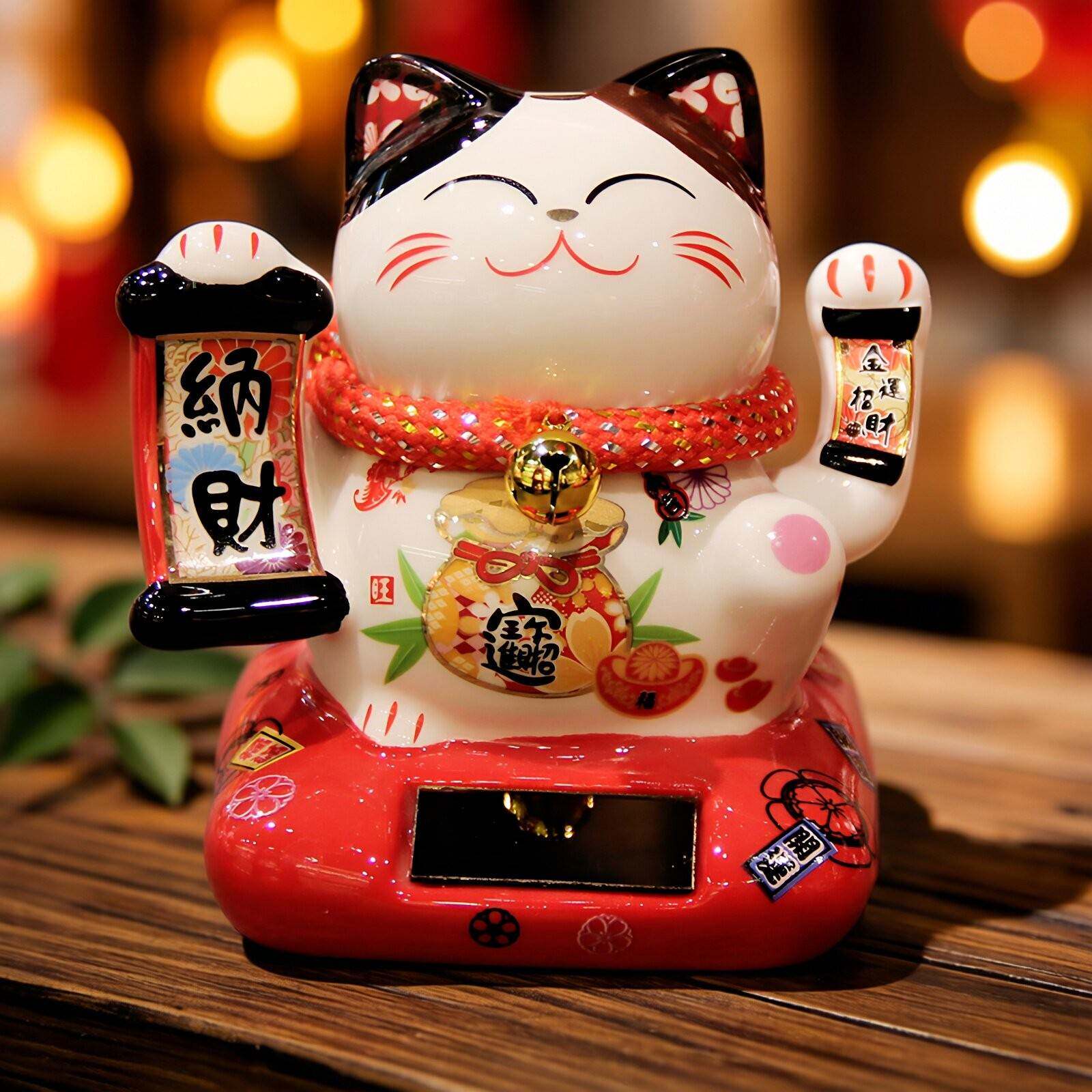 和猫坊 招财猫摆件 太阳能车摆件电动自动摇手内饰吉祥物车内装饰