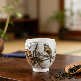 撕毛工艺主人杯八旬国宝级大师釉下纯手绘茶杯品茗杯个人单杯家用