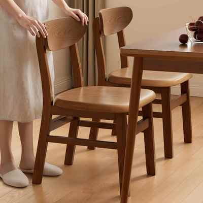 新中式餐厅书桌椅软包会客椅中古薯片椅家用纯实木餐桌椅雕花椅子