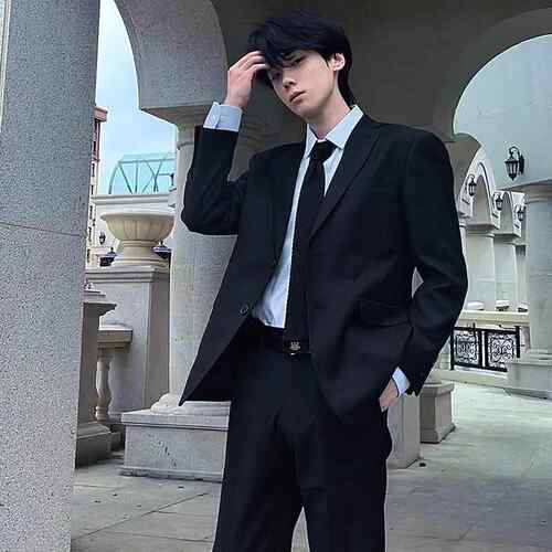 DK制服日系男黑西装春秋纯色痞帅毕业班校服休闲正装西服外套套装