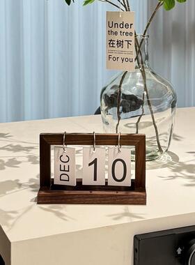 北欧ins风创意个性翻页万年桌历覆古木质桌面摆件简约小摆设日历