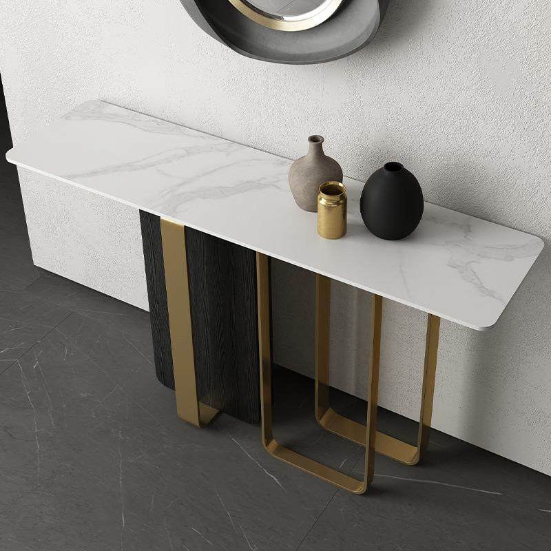 轻奢不锈钢岩板玄关桌入户过道走廊条案大理石端景台玄关柜装饰柜