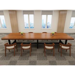 实木会议桌长桌简约现代办公培训桌椅组合北欧大型长条桌子工作台