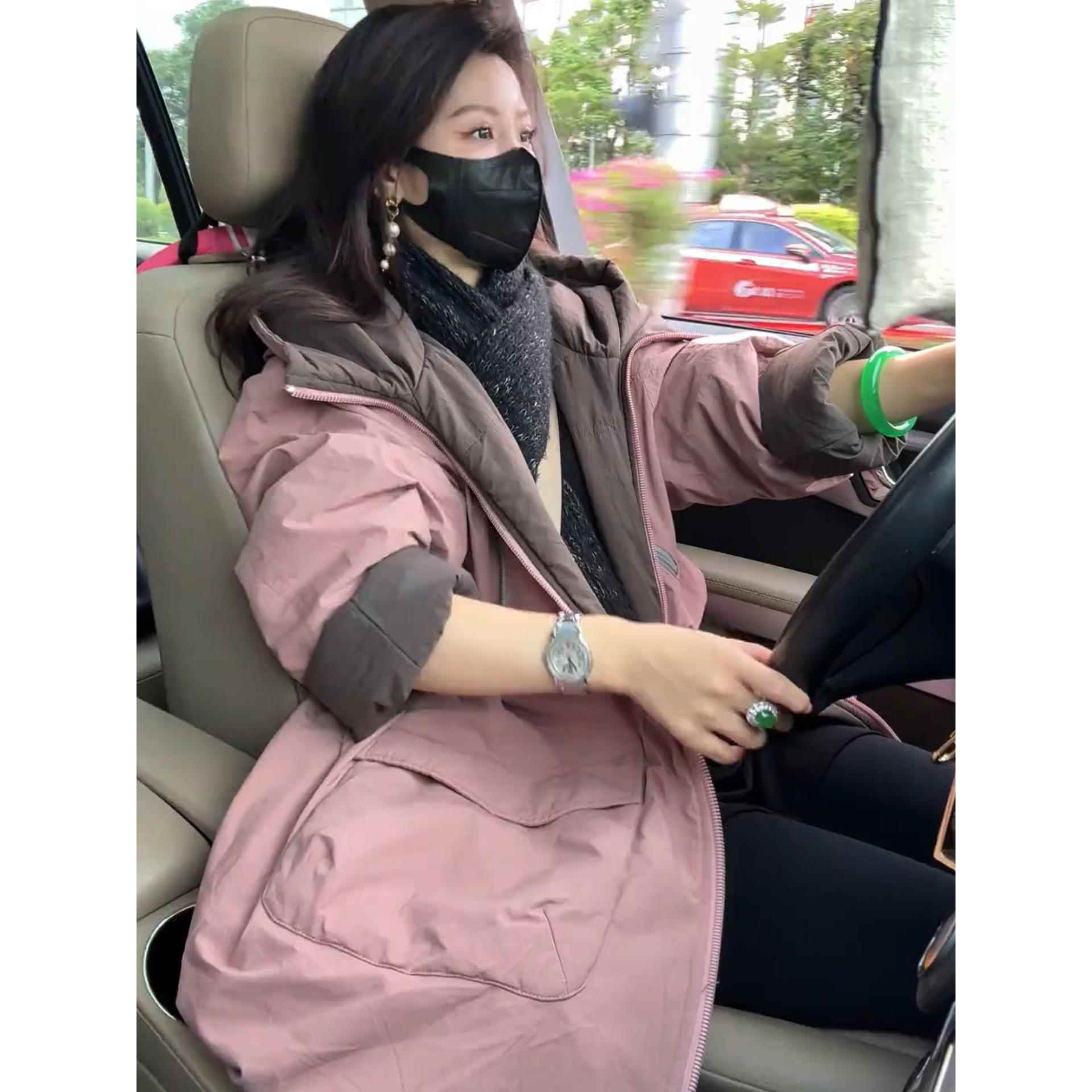 高级感双面穿连帽棉服女款冬季派克服休闲宽松中长款棉衣夹棉外套