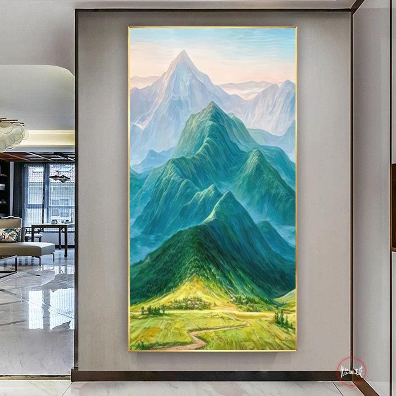 青山图靠山图西墙玄关挂画山水画聚宝盆装饰画寓意好的新中式壁画