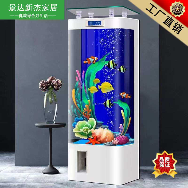 2024新款简约方形鱼缸客厅家用轻奢落地立式免换水小型生态水族箱