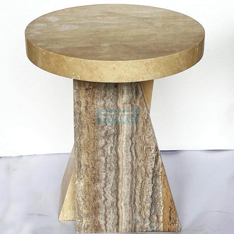 天然大理石银灰洞米白洞圆形拼接台现代简约咖啡桌客厅茶几边几