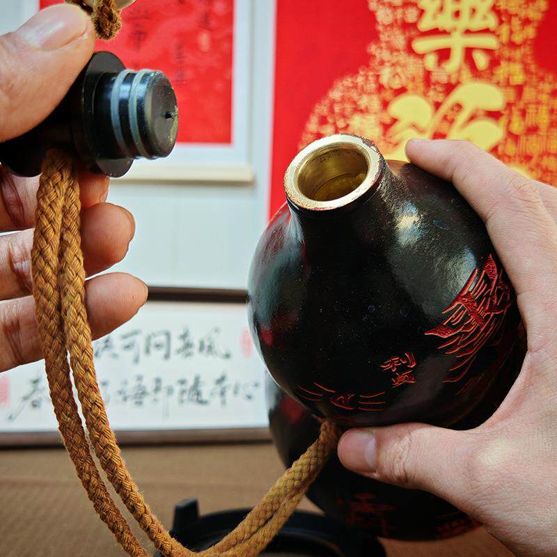 酒葫芦做旧黑色装水装酒水壶喝水大容量古风随身携带蜂蜡防漏摆件