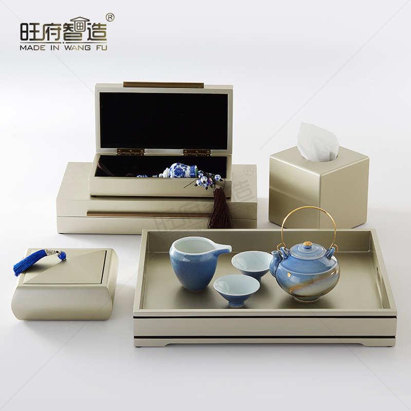 浅金色列简约轻奢创意样板间家居饰品酒店装饰摆件金属托盘收纳盒
