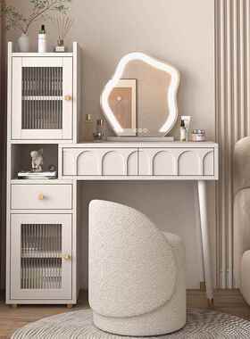 奶油风妆梳台卧170室现代约小型网红简收纳柜床头柜化妆台书桌户