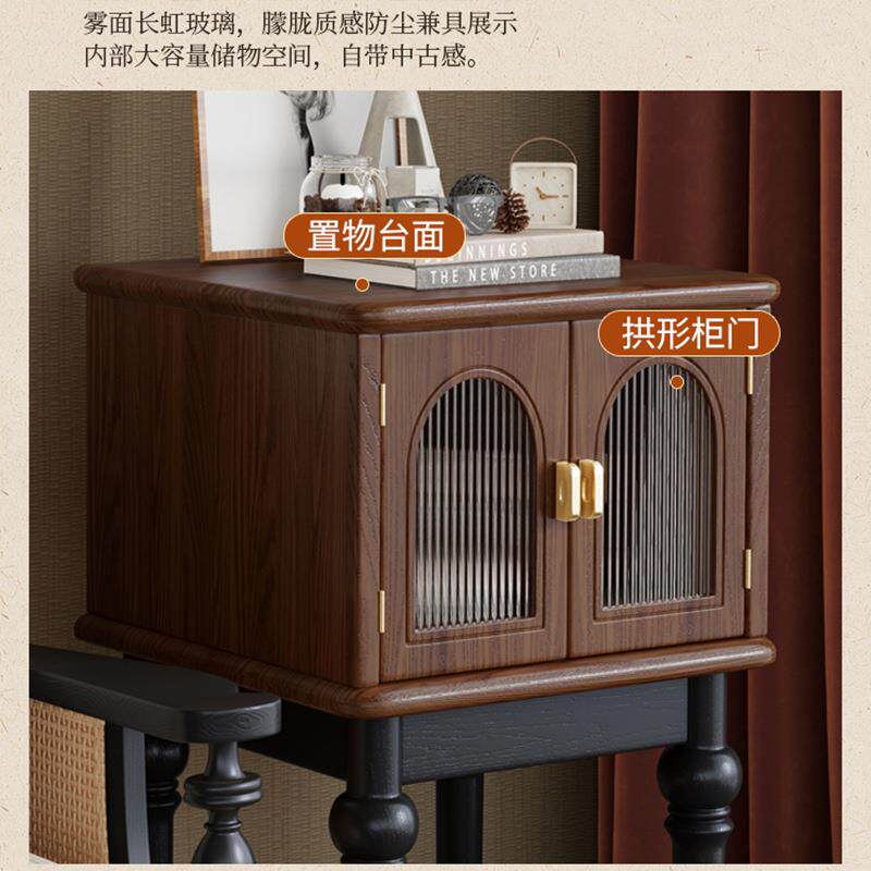 中古风全实木沙发边几小户型客厅装饰柜小储物柜玄关角几床头柜