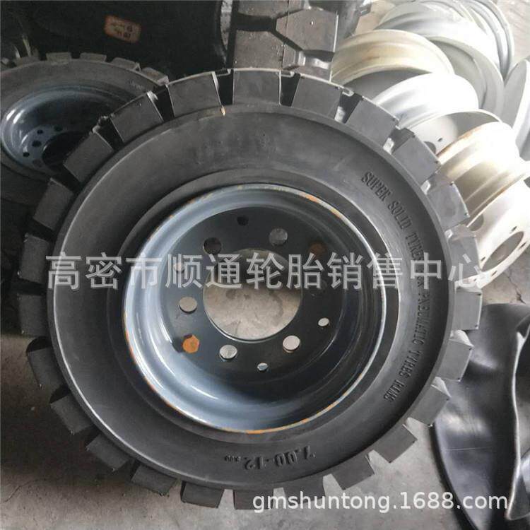 销售实心6.50-16叉车轮胎7.00-12工业车辆轮胎带钢轮胎700-12