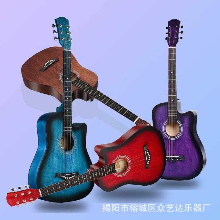 厂家直销38寸哑光初学者民谣吉他新手练习琴琴行无标乐器便携