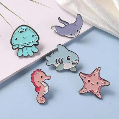 1Pc Cute Cartoon Marine Organism Alloy Badge Shark