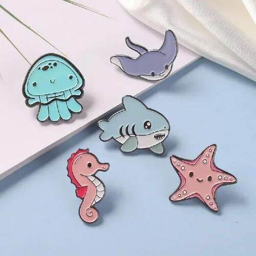 1Pc Cute Cartoon Marine Organism Alloy Badge Shark