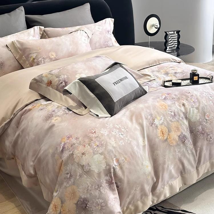 1秋冬天丝棉磨毛床上四件套加厚100s长绒棉印花保暖绒床单被套202