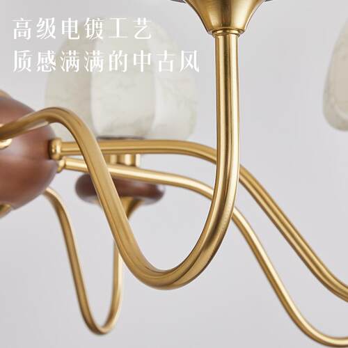 中古风厅吊复384古设计师创意实木布艺客魔豆灯吊灯美式温馨吊浪