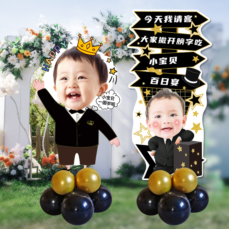 宝宝周岁生日百日宴照片头像装饰气球板百天布置满月迎宾牌