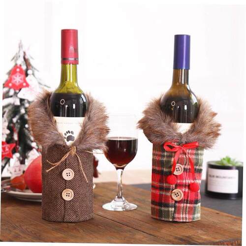 christmas decoration Striped plaid skirt wine bottle cover