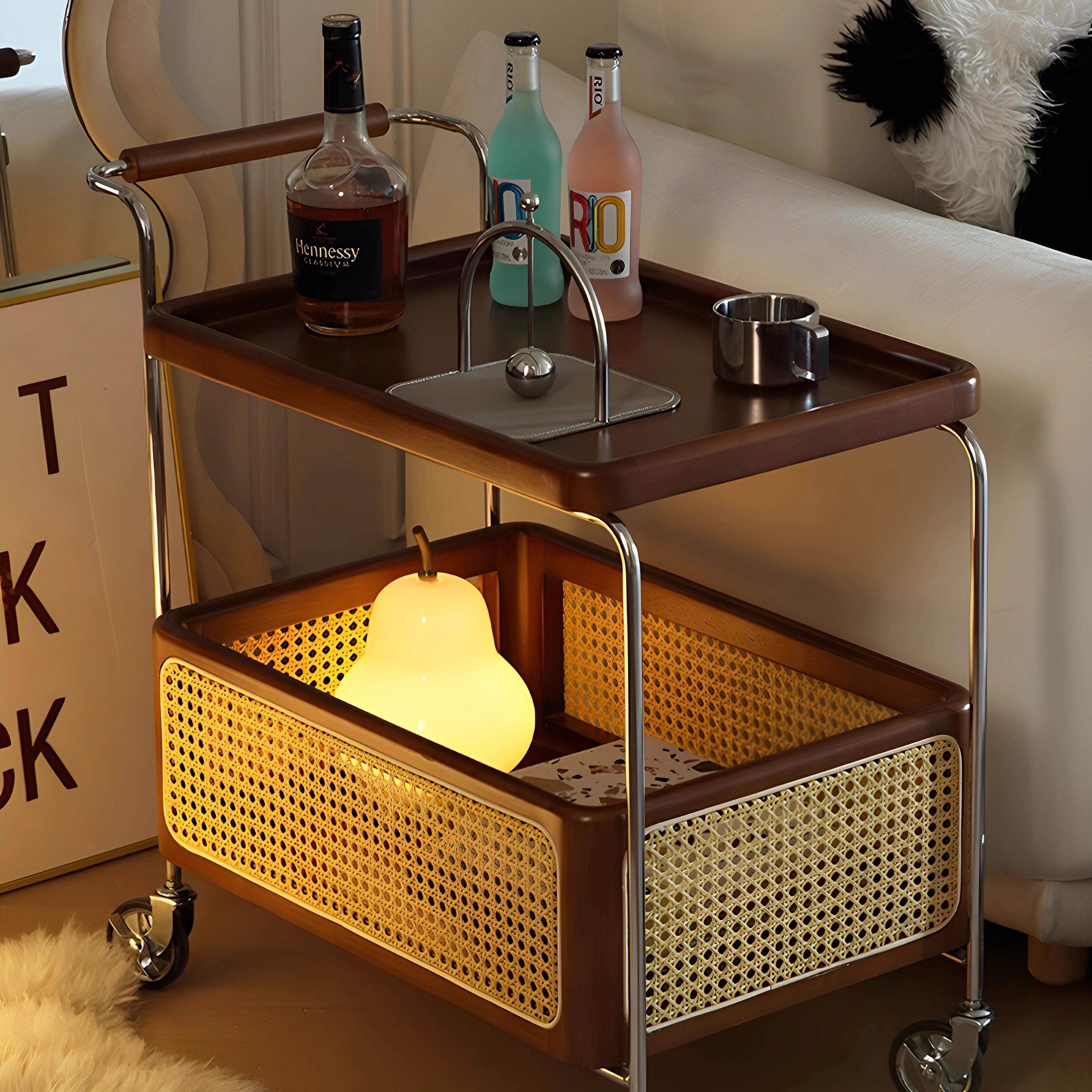 中古实木小推车可藤编不锈钢滑轮餐车移动边几收纳沙发储物置物架,住宅家具,移动边几/推车,淘宝优惠券,粉丝福利购,淘宝优惠卷