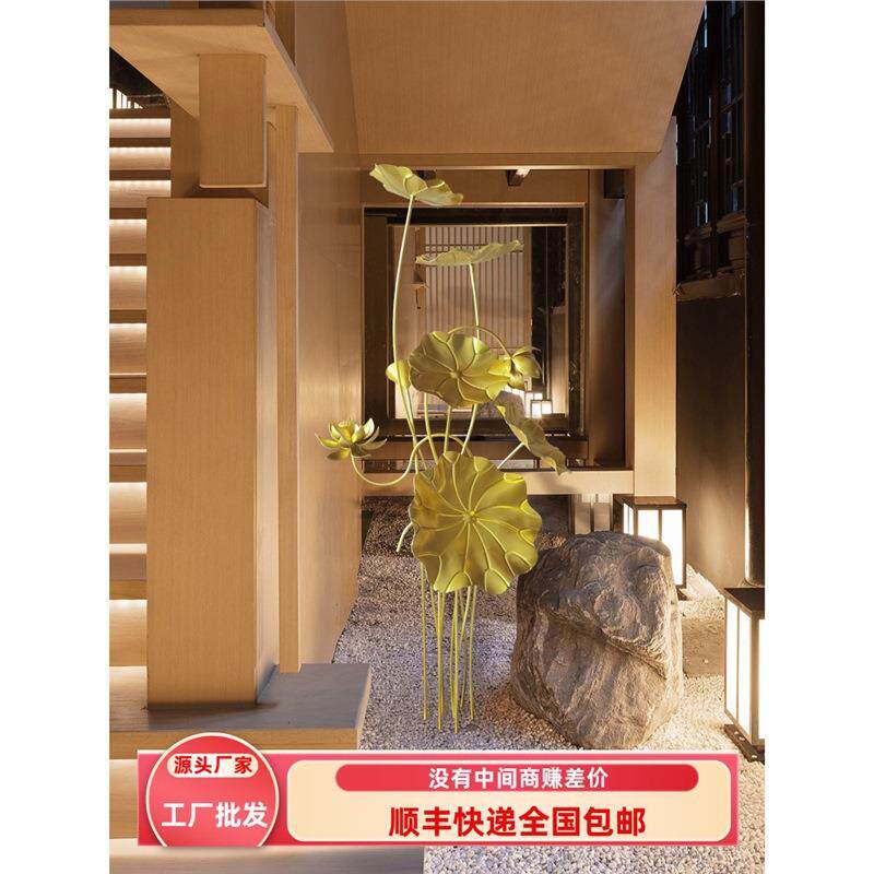 荷叶铁艺组合不锈钢转角玄关树荷花装饰品摆件室内楼梯金色莲叶