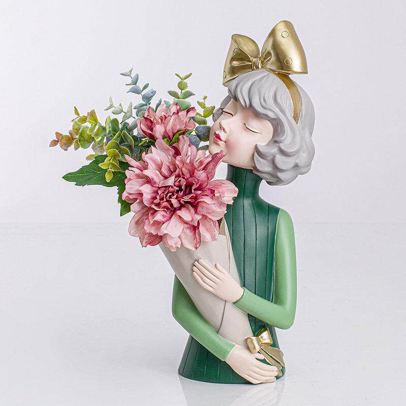 蝴蝶结捧花女孩摆件高级感客厅玄关花瓶摆设装饰品乔迁生日礼物