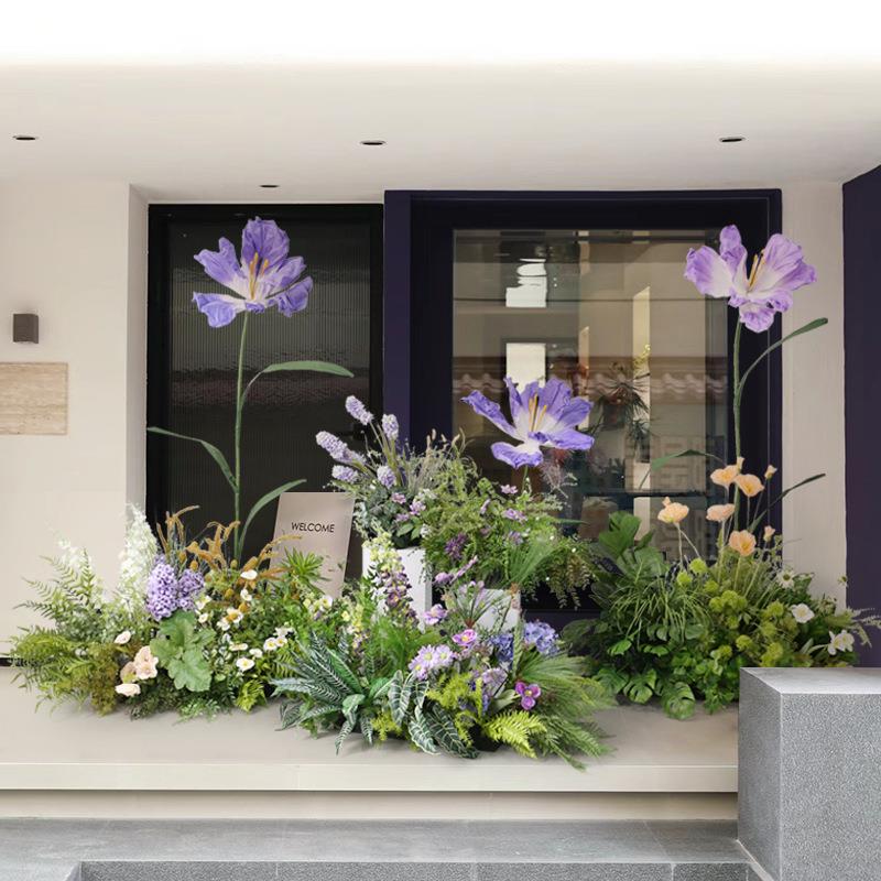 大型花艺场景布置仿真绿植造景套装橱窗展位商业空间森系假花纸花