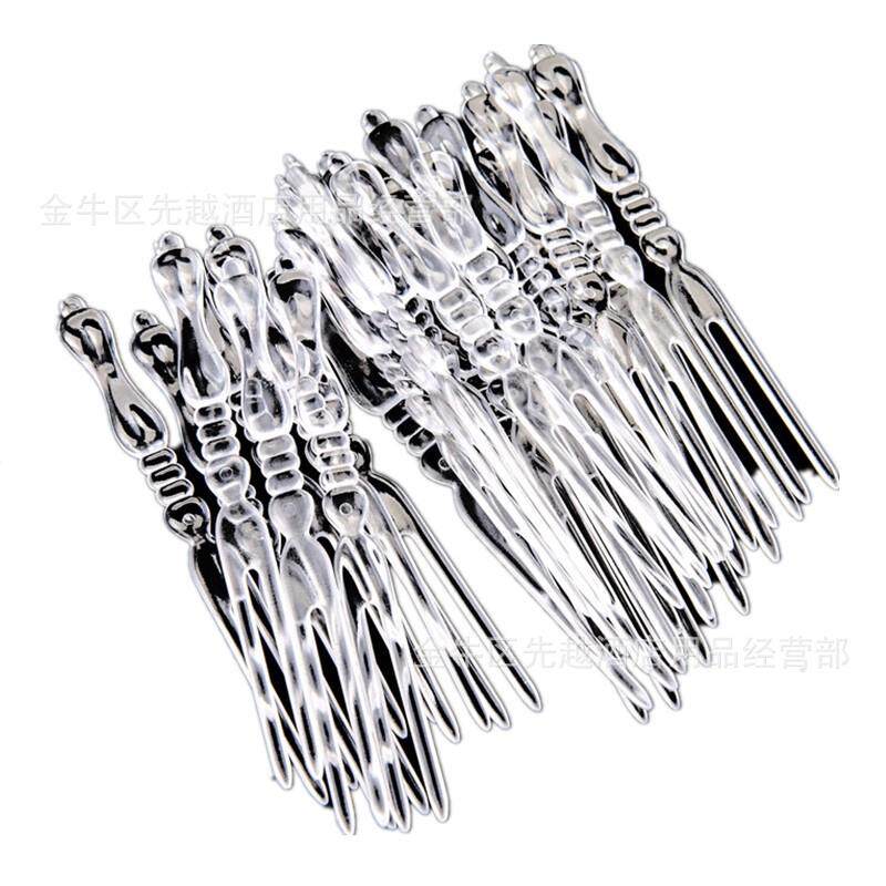 新款直销透明OK果叉 爱心一次性两齿叉 塑料蛋糕叉 酒吧KTV水果叉